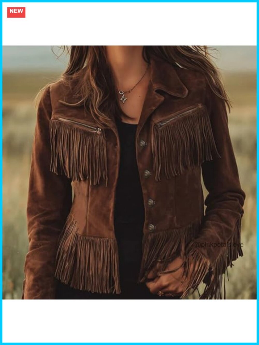 Vintage Lapel Long Sleeve Faux Suede Leather Tassel Fringe Motorcycle Jacket - Picture 5 of 6